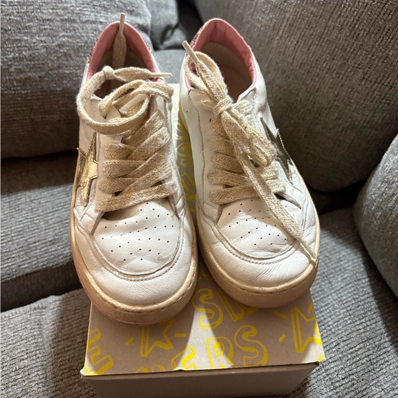 Golden Goose White Sneakers with Pink and Gold Accents